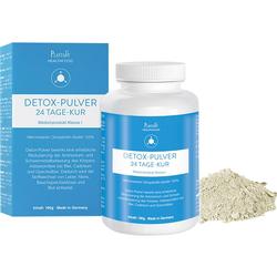 Blau-weiße Verpackung mit Detox-Pulver für eine 24-Tage-Kur.