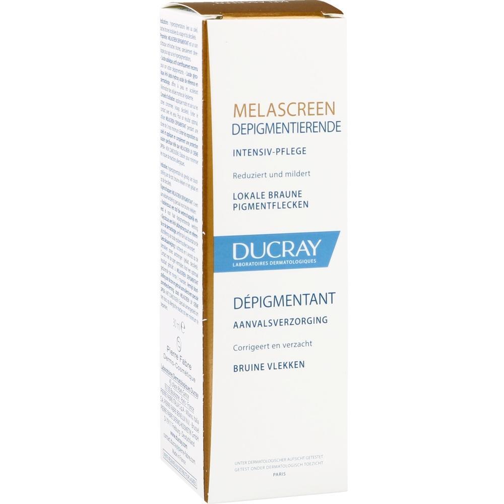 Weiße Verpackung einer Hautpflege mit dem Namen "Melascreen" von Ducray.