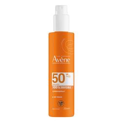 Eine orangeflasche mit Sonnenspray LSF 50 von Avène.